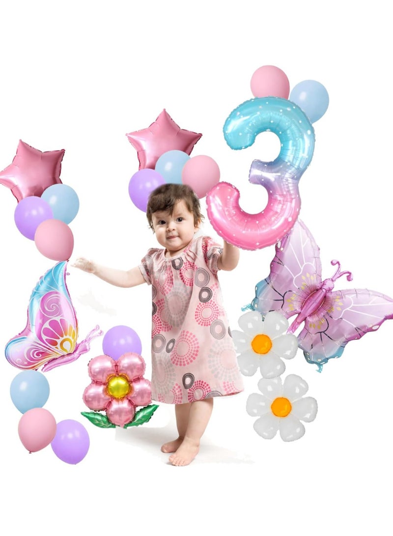 17 فتاة عيد ميلاد 3 بالون الفراشة الرقمية مجموعة لون التدرج الوردي فراشة احباط بالون بالون العملاق 3 بالون الزهور الطرف اللوازم - Image 5