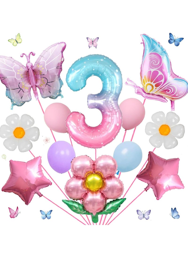 17 فتاة عيد ميلاد 3 بالون الفراشة الرقمية مجموعة لون التدرج الوردي فراشة احباط بالون بالون العملاق 3 بالون الزهور الطرف اللوازم - Image 1
