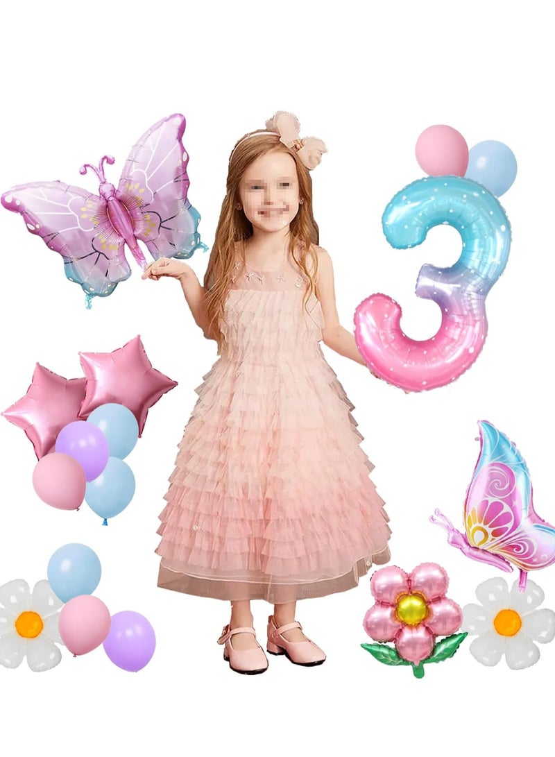 17 فتاة عيد ميلاد 3 بالون الفراشة الرقمية مجموعة لون التدرج الوردي فراشة احباط بالون بالون العملاق 3 بالون الزهور الطرف اللوازم - Image 4