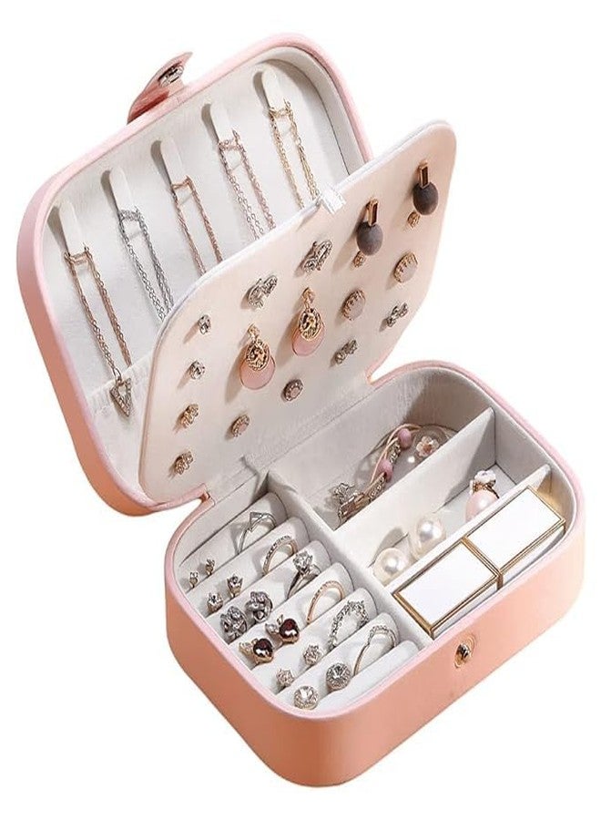 RINKIFY Jewellery Organiser PU Leather Zipper Portable Storage Box Jewelry Box, Travel Jewelry Case Portable Case With Dividers Container For Rings, Earrings, Necklace Home Organizer, Pink - Image 1