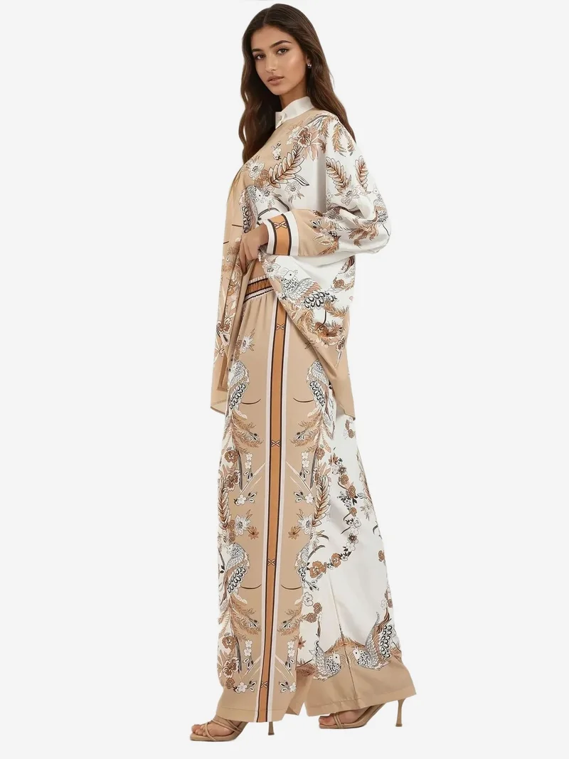 زوبعة طقم قطعتين بياقة مزهرة وخصر مرتفع