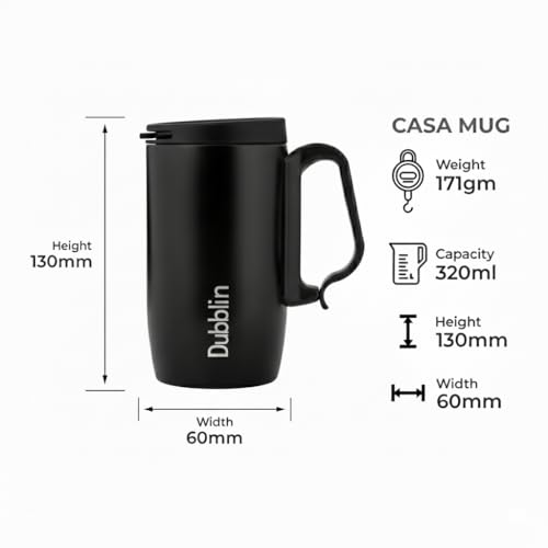 DUBBLIN Casa Stainless Steel Unbreakable Tea Coffee Mug Double Wall with Handle and Lid, Wide Mouth Mug Keeps Beverages Hot & Cold 270 ML Black - Image 4