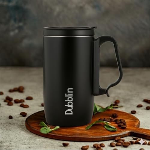 DUBBLIN Casa Stainless Steel Unbreakable Tea Coffee Mug Double Wall with Handle and Lid, Wide Mouth Mug Keeps Beverages Hot & Cold 270 ML Black - Image 2