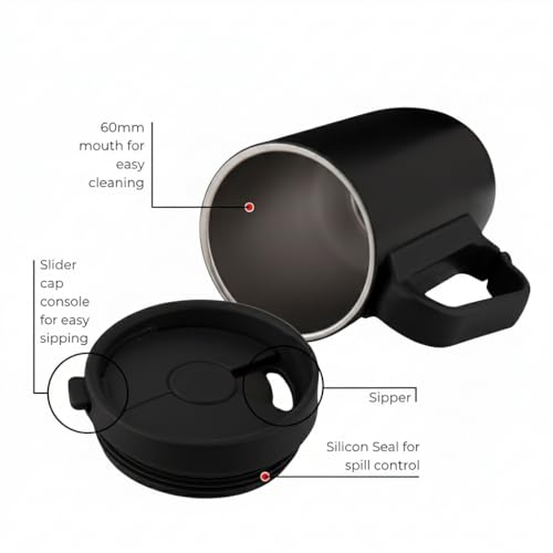 DUBBLIN Casa Stainless Steel Unbreakable Tea Coffee Mug Double Wall with Handle and Lid, Wide Mouth Mug Keeps Beverages Hot & Cold 270 ML Black - Image 3