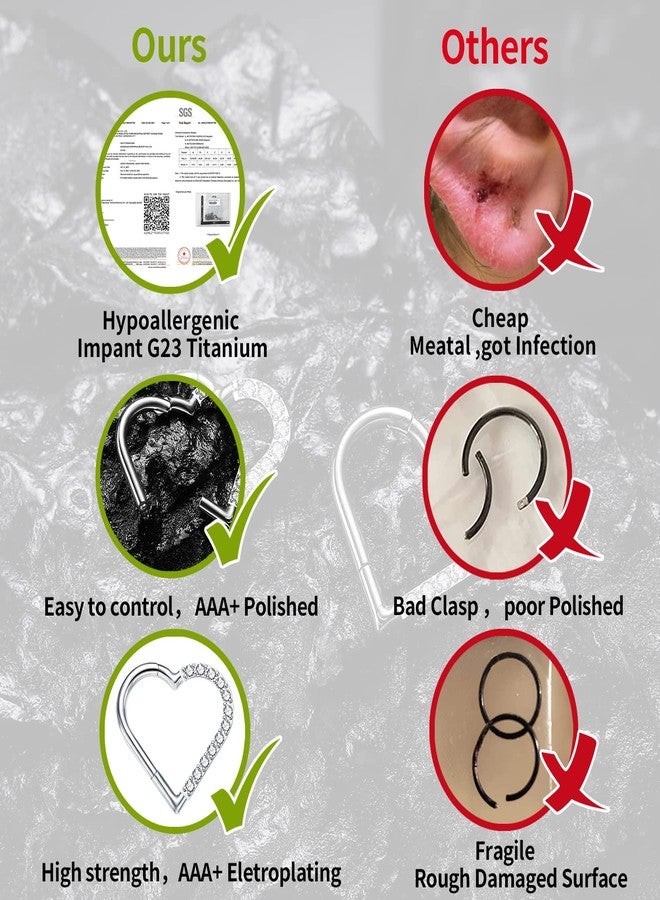 VOJO مجوهرة ثقب ديث من تيتانيوم VOJO 16G G23 شكل قلب للنساء (8 مم، للأذن اليسرى فضي) - Image 4