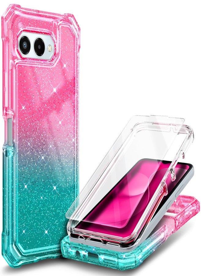 جراب NZND مصمم خصيصًا لهاتف T-Mobile REVVL 8، لون وردي لامع/أزرق مخضر | مع واقي شاشة، غطاء واقٍ كامل مقاوم للصدمات ومتين - Image 1
