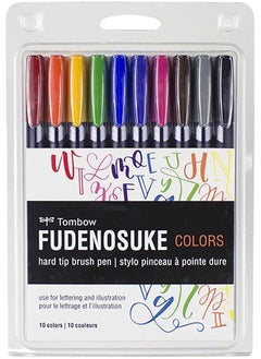 Tombow 56429 Fudenosuke Colors Brush Pens 10 Pack. Hard Tip Fudenosuke Brush Pens In Assorted Colors For Calligraphy And Art Drawings  - Image 1