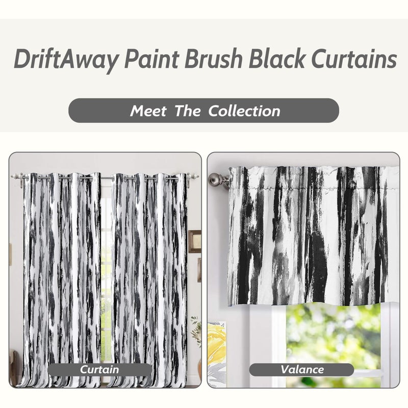 DriftAway Paint Brush Watercolor Lined Thermal Insulated Blackout Window Curtain Valance Rod Pocket Black Gray Ink Stripe Pattern 2 Layers 52 Inch by 18 Inch Plus 2 Inch Header 1 Pack - Image 5