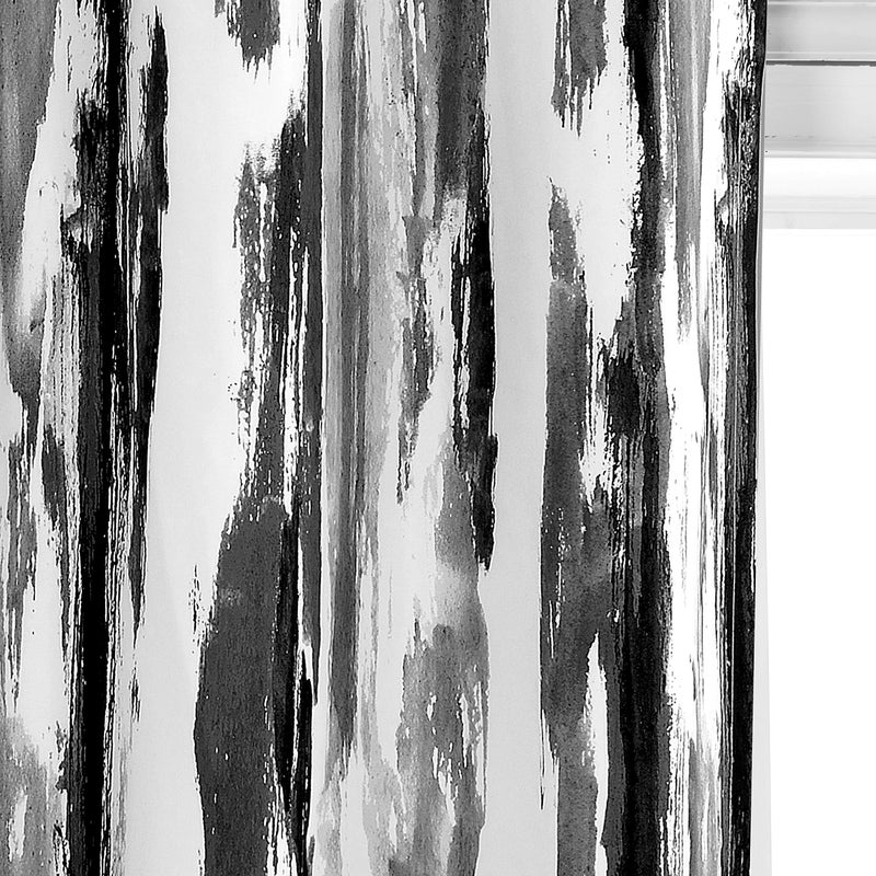 DriftAway Paint Brush Watercolor Lined Thermal Insulated Blackout Window Curtain Valance Rod Pocket Black Gray Ink Stripe Pattern 2 Layers 52 Inch by 18 Inch Plus 2 Inch Header 1 Pack - Image 2