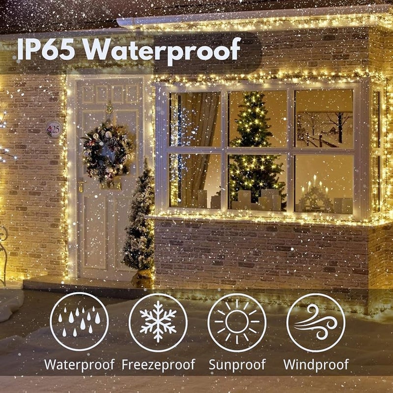 KAQ Solar String Lights Outdoor Waterproof, 2PK 200LED 66FT Twinkle Lights Auto On/Off Solar Powered LED Fairy Light Green Wire with 8 Modes for Christmas Tree Party Wedding Garden Decoration (Warm White) - Image 2
