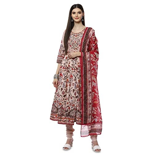 Biba WOMEN PRINTED FITTED SALWAR KURTA DUPATTA(SKDKALAMKAR8356_BEIGE_40) - Image 1