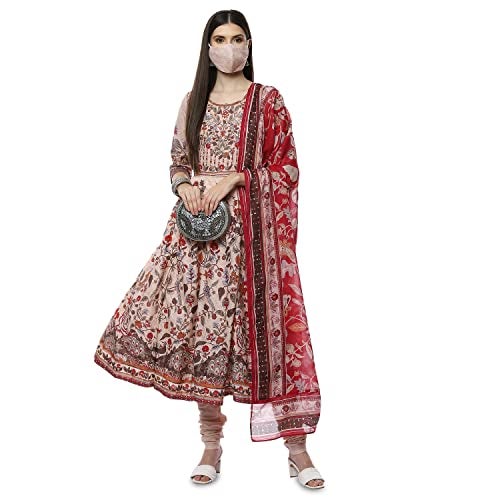 Biba WOMEN PRINTED FITTED SALWAR KURTA DUPATTA(SKDKALAMKAR8356_BEIGE_40) - Image 5