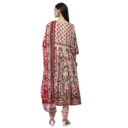 Biba WOMEN PRINTED FITTED SALWAR KURTA DUPATTA(SKDKALAMKAR8356_BEIGE_40) - Image 4