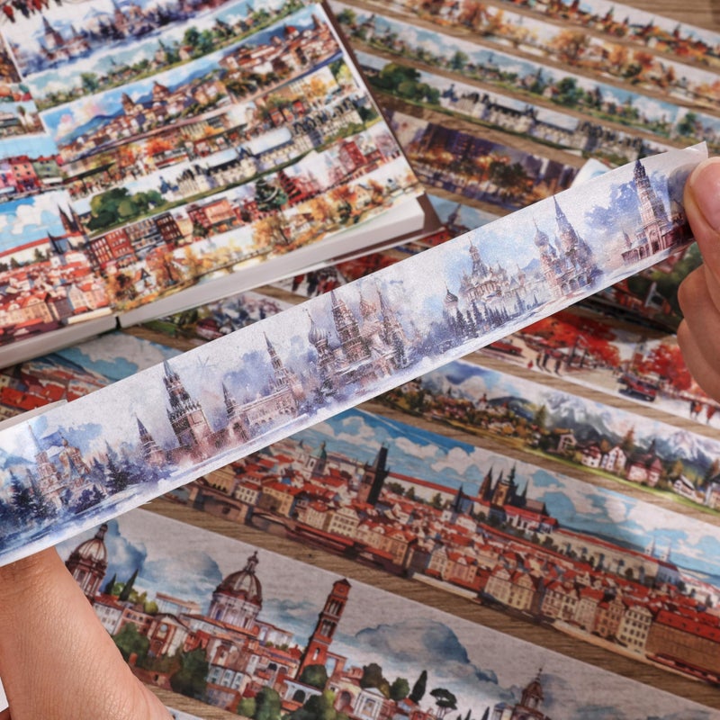 emmoolife 32 Rolls Vintage Washi Tape Set, European Cityscapes with Architectures & Scenery, Writable Decorative Tapes for Scrapbooking, Junk Journal Bullet Journal Supplies 8-50mm Wide, Artistic Adhesive Tape - Image 5