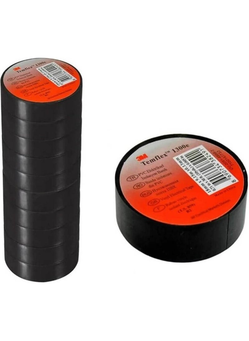 3M ™ Temflex™ 1300e Electrical Insulation Tape, Black - Pack of 10 (18mm x 9.5m)  - Image 1