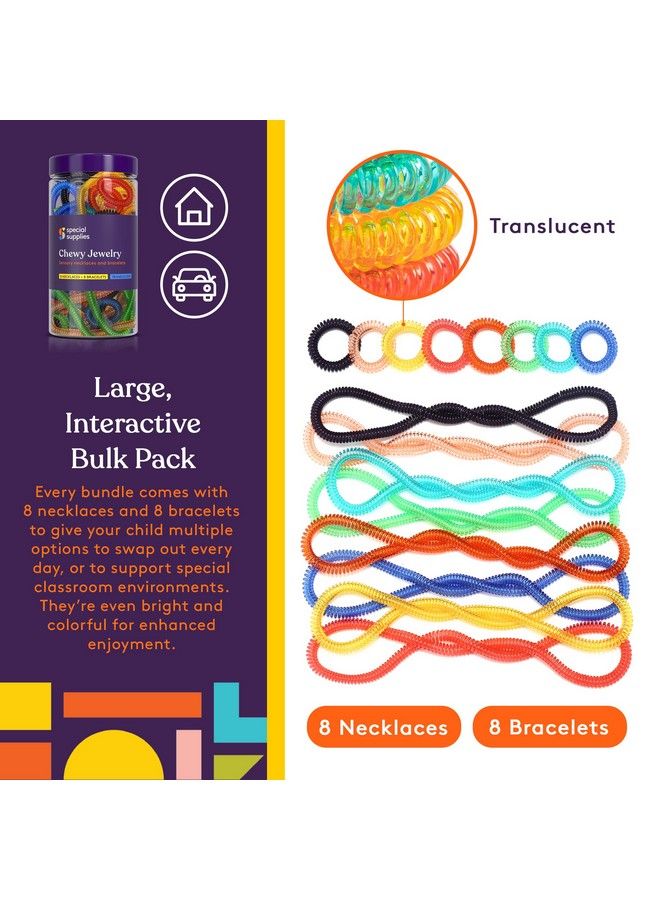 Special Supplies Chewy Jewelry Sensory Translucent Necklaces And Bracelets 16 Pack Soft And Flexible Silicone Interactive Stress And Anxiety Relief For Kids Supports Add Adhd Autism - Image 3