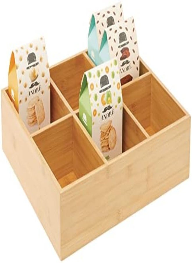 AKDC Mdesign Kitchen Organiser — Wooden Storage Box For Small Kitchen Items — Practical Herb, Spice, Coffee And Tea Bag Holder With 6 Sections — Natural - Image 1