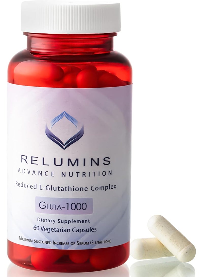 RELUMINS مكمل L جلاوتاثيون - جلاوتاثيون مخفض 1000 ملغ مع حمض ألفا ليبويك وكبسولات ورد الورد لبشرة مغذية وأكثر نعومة، 60 كبسولة (عبوة من 1) - Image 1