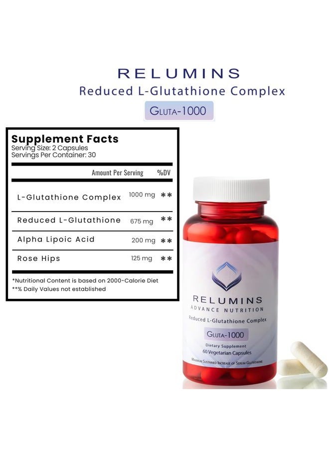 RELUMINS مكمل L جلاوتاثيون - جلاوتاثيون مخفض 1000 ملغ مع حمض ألفا ليبويك وكبسولات ورد الورد لبشرة مغذية وأكثر نعومة، 60 كبسولة (عبوة من 1) - Image 5