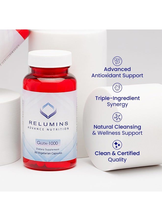 RELUMINS مكمل L جلاوتاثيون - جلاوتاثيون مخفض 1000 ملغ مع حمض ألفا ليبويك وكبسولات ورد الورد لبشرة مغذية وأكثر نعومة، 60 كبسولة (عبوة من 1) - Image 2