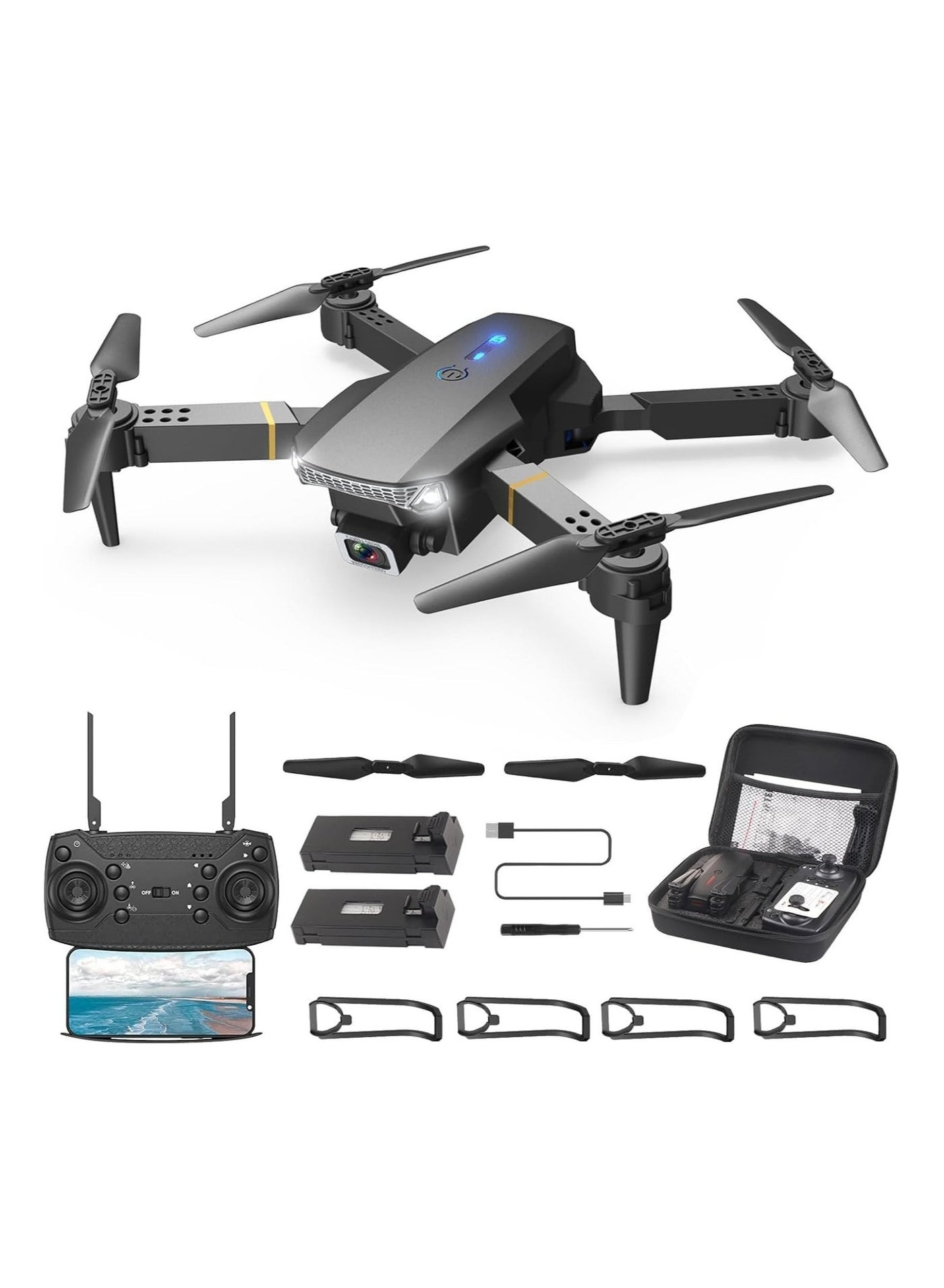 E99 Foldable Drone with 8K Dual HD Camera and Smart Obstacle Avoidance Compact RC Quadcopter with Altitude Hold Optical Flow Positioning One-Key Return and App Control Ideal for Stable Aerial Photography Travel and Beginners in Multicolour