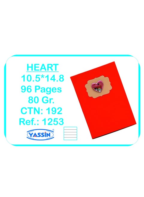 Yassin Heart Notebook A6 - 96sheets - No: 1253