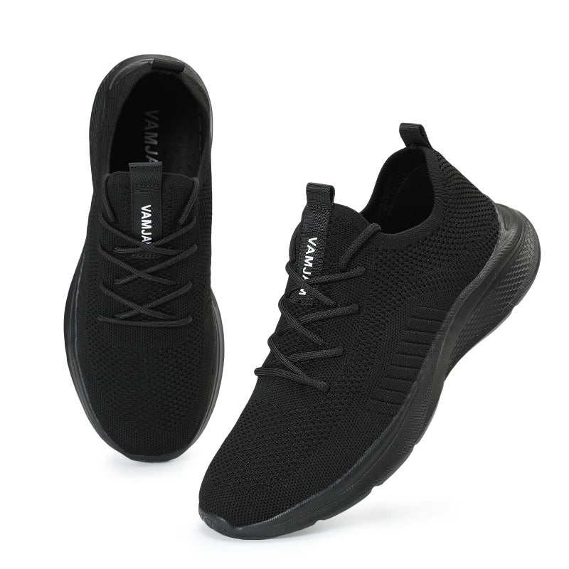 VAMJAM Mens Running Shoes Fashion Sneakers Lightweight Breathable Flying Knitting Lace Up Mesh Walking Shoes Workout Casual Sports Shoes Allblack Size 11