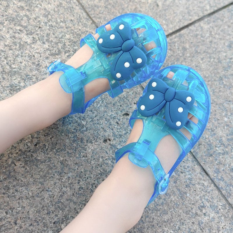 Summer Fashion Baby Jelly Sandals with Polka Dot Bow Blue 