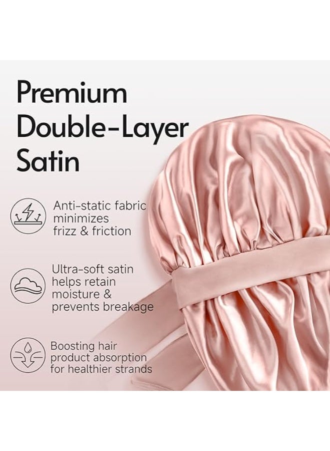 3 قطع قبعة ساتان حريرية للنوم بطبقتين مبطنتين للساتان مع رباط للشعر للنساء ذوات الشعر المجعد - Image 2