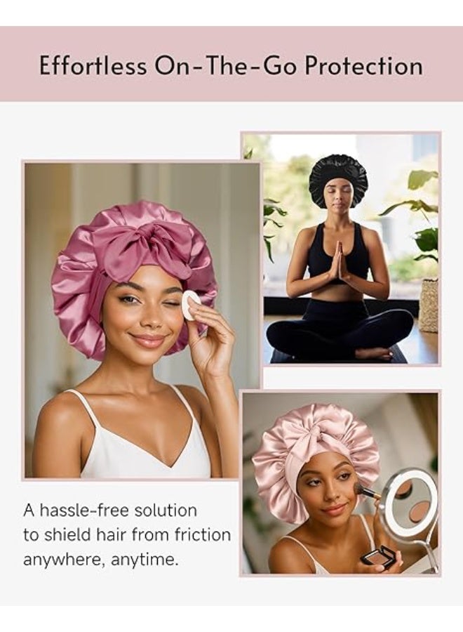 3 قطع قبعة ساتان حريرية للنوم بطبقتين مبطنتين للساتان مع رباط للشعر للنساء ذوات الشعر المجعد - Image 5