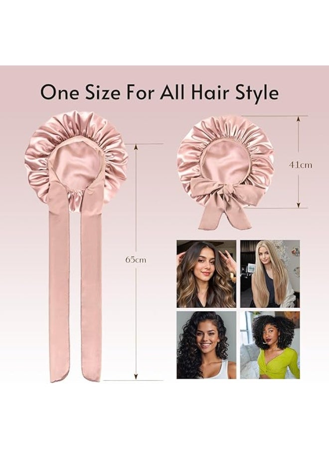 3 قطع قبعة ساتان حريرية للنوم بطبقتين مبطنتين للساتان مع رباط للشعر للنساء ذوات الشعر المجعد - Image 4