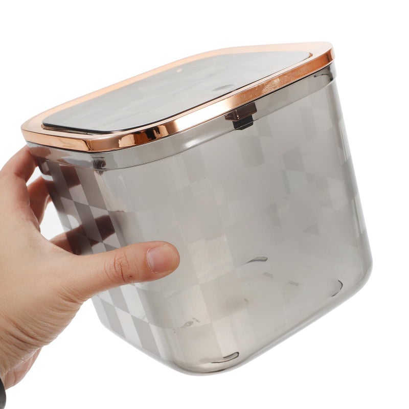 Small Desktop Trash Can With Press Lid Portable Gray Mini Wastebasket For Bedroom Office - Image 5