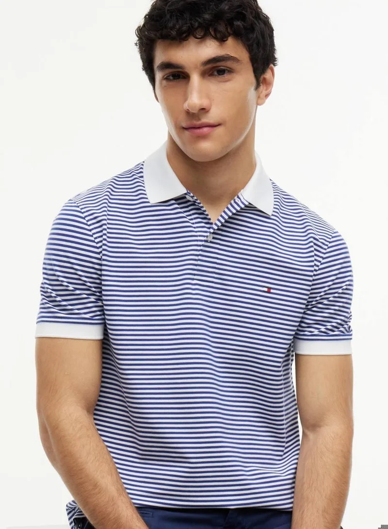 Tommy Hilfiger Pigment Blue / White Performance Regular Fit Pique Polo Shirt for Men | Best Price UAE