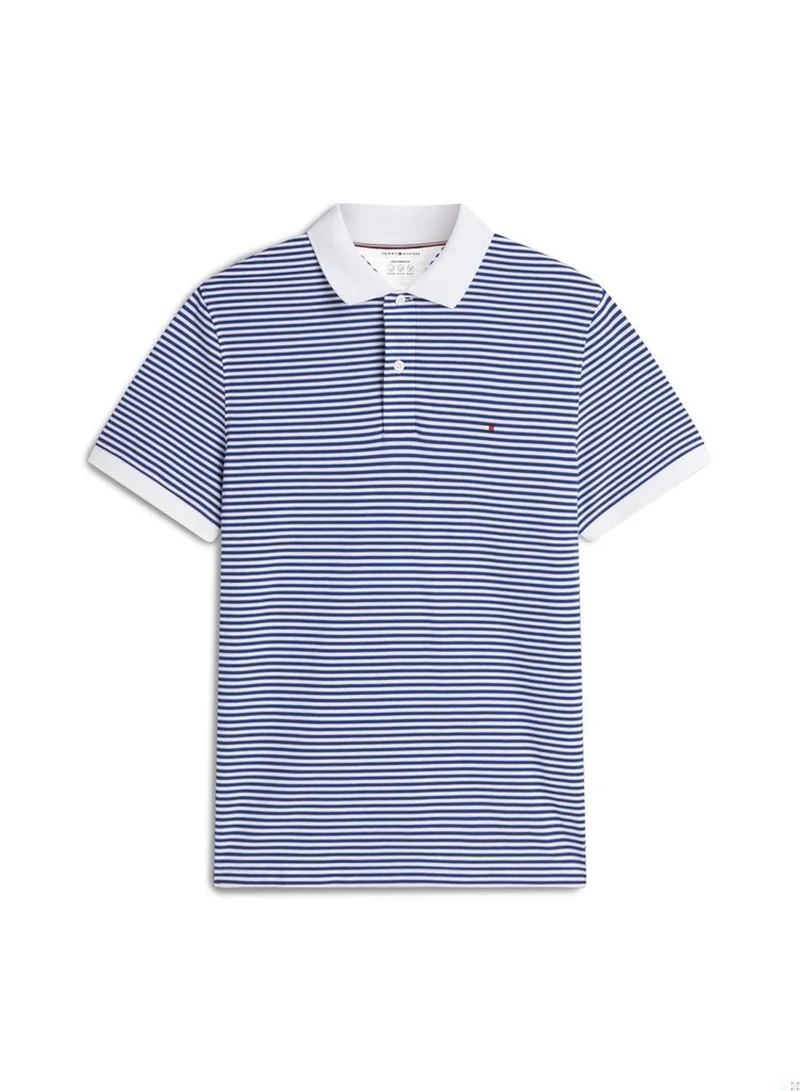 Tommy Hilfiger Pigment Blue / White Performance Regular Fit Pique Polo Shirt for Men | Best Price UAE