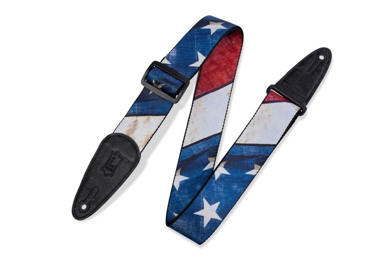 Levy's Leathers MDP-US 2" polyester guitar strap with sublimation printed distressed flag design - Image 1
