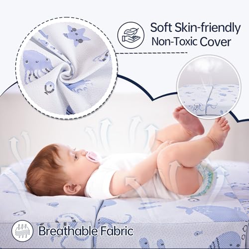 EZKLRWGF Trifold Pack n Play Mattresses,Portable 38"x26" Mattress for Pack and Play with Dual Sided Soft & Firm Memory Foam with Washable Soft Cover - Image 3