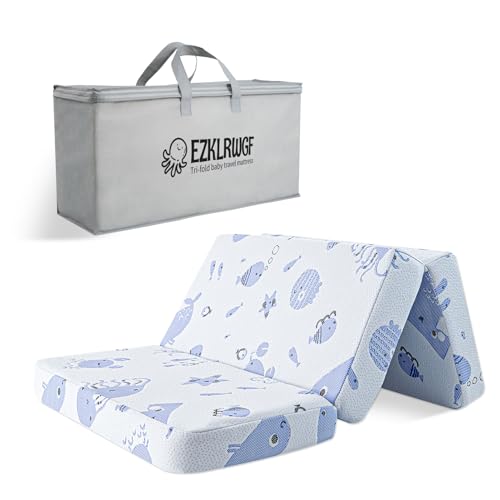 EZKLRWGF Trifold Pack n Play Mattresses,Portable 38"x26" Mattress for Pack and Play with Dual Sided Soft & Firm Memory Foam with Washable Soft Cover - Image 1