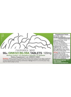 Nootropics Depot Ginkgo Biloba Extract Tablets ; 120Mg ; 90 Count ; Minimum 10% Kaempferol Glycoside + 2% Bilobalide ; May Help Promote Cognitive & Cardiovascular Function  - Image 3