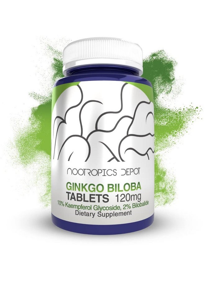 Nootropics Depot - Ginkgo Biloba Extract Tablets ; 120Mg ; 90 Count ; Minimum 10% Kaempferol Glycoside + 2% Bilobalide ; May Help Promote Cognitive & Cardiovascular Function - Image 1