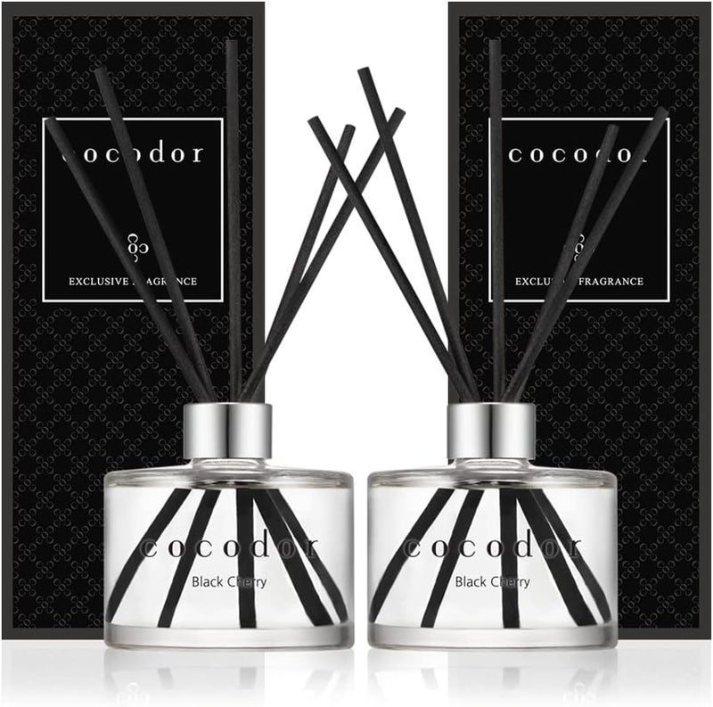 مجموعة الناشر المميز من COCODOR / الكرز الأسود / 200 مل / عبوة من قطعتين / ناشر القصب، مجموعة ناشر القصب، ناشر الزيت وأعواد ناشر القصب، ديكور المنزل والمكتب، عطر وهدايا - Image 1