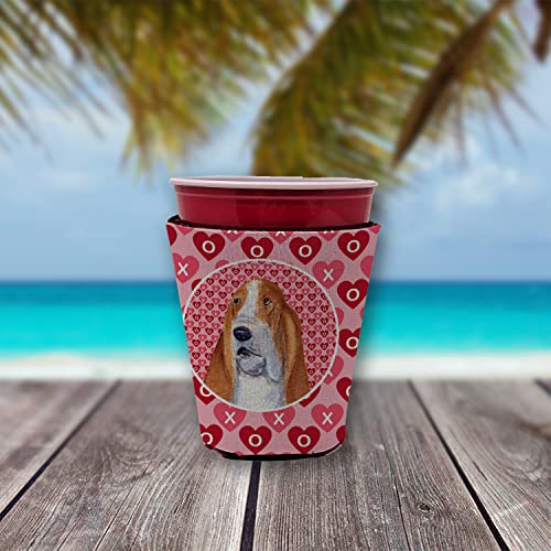 Caroline's Treasures SS4528RSC Basset Hound Hearts Love and Valentine's Day Red Cup Hugger Cup Cooler Sleeve Hugger Machine Washable Drink Sleeve Hugger Collapsible Insulator Beverage Insulated Holder - Image 2