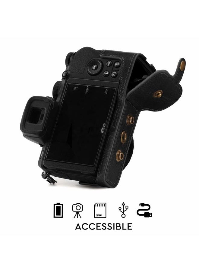 Insta360 - MG1813 Ever Ready Genuine Leather Camera Case Compatible with Nikon Z50 (16-50mm) - Black - Image 1