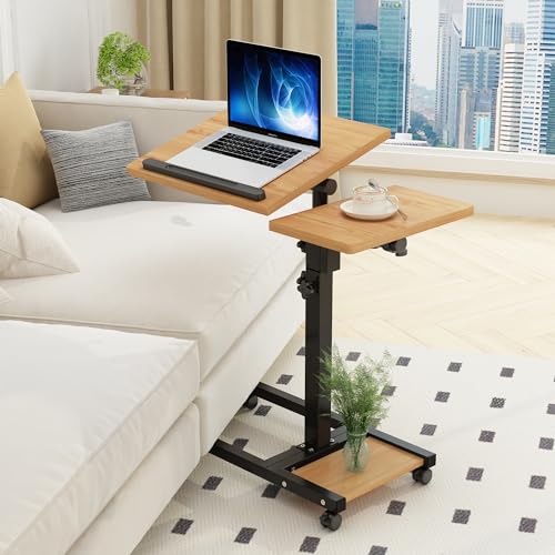 TigerDad Mobile Adjustable Height Laptop Stand PC Computer Portable Notebook Swivel Laptop Desk Rolling Table Desk Cart Tiltable with Wheels Casters Mouse Pad Table