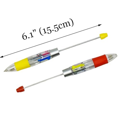 Lopenle 12 Pcs DIY Multicolor Beadable Pens Plastic Colored Bead Kit Pens Beaded 4 in1 Ballpoint Pens for School Office Home（Multicolor） - Image 5