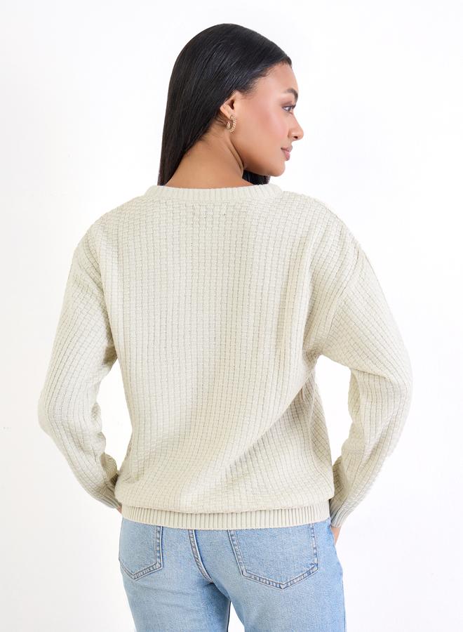 Styli Off White Knit Regular Fit Sweater - Image 5