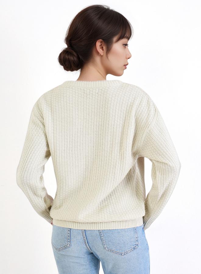 Styli Off White Knit Regular Fit Sweater - Image 4