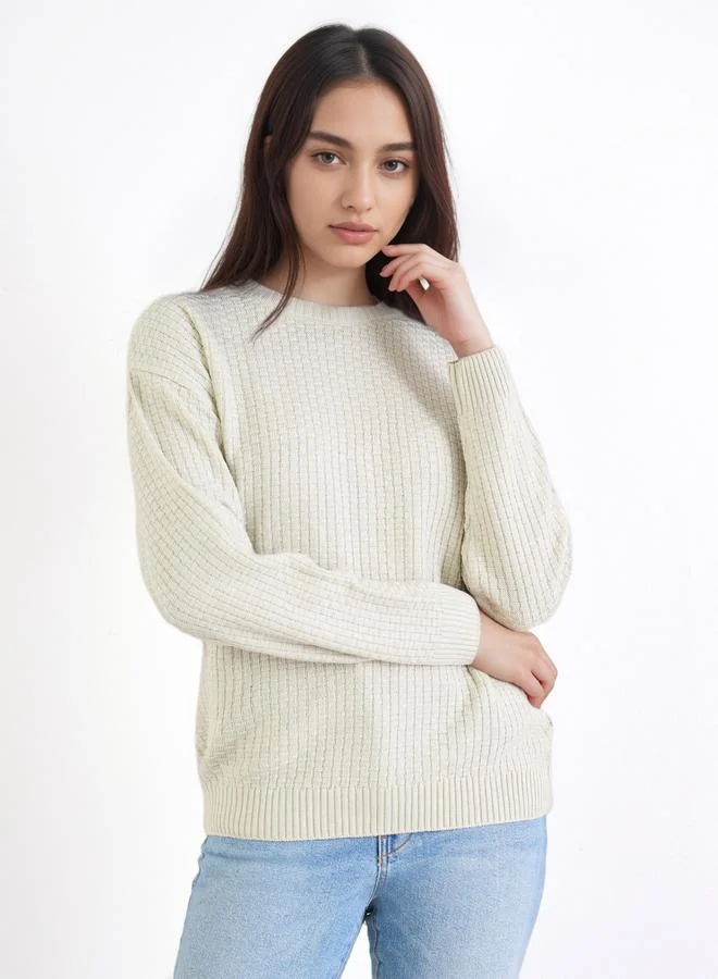 Styli Off White Knit Regular Fit Sweater