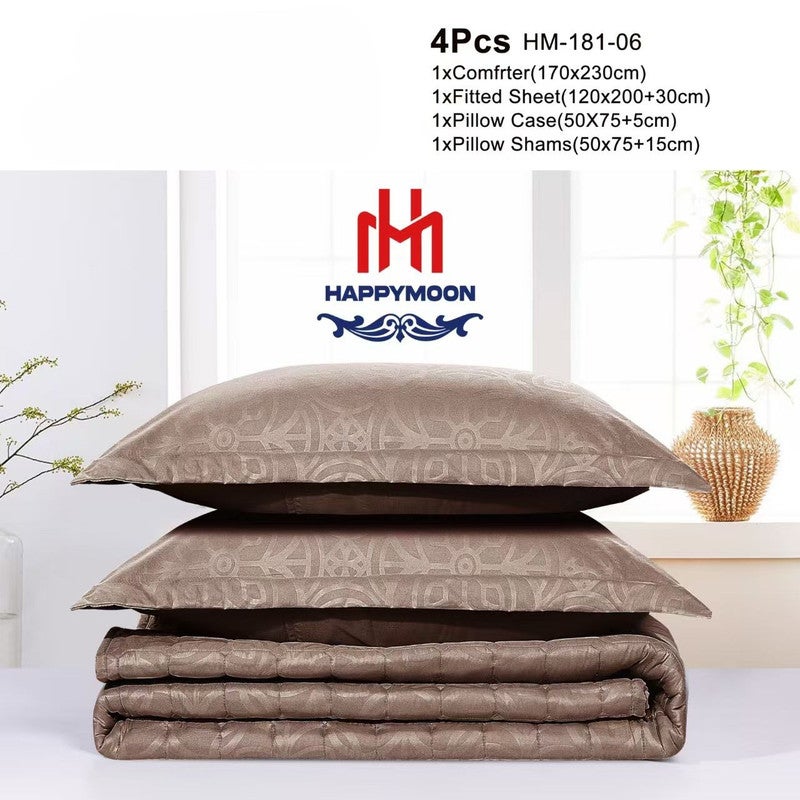 Happymoon Bedding Comforter Set Single Bed Size – 4-Pcs Solid Quilted Bed Set with Soft Microfiber Fabric, Includes Comforter, Fitted Sheet, Pillow Sham & Case - Image 2