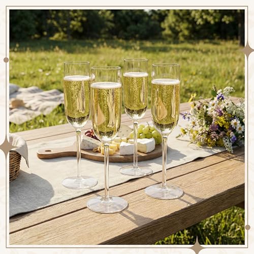 LEYIQU Plastic Champagne Flutes Set, 6oz Unbreakable Champagne Glasses Bulk, Shatterproof Reusable Mimosa Prosecco Sparkling Wine Cups for Wedding Mother's Day Party (Clear, 24pcs) - Image 4