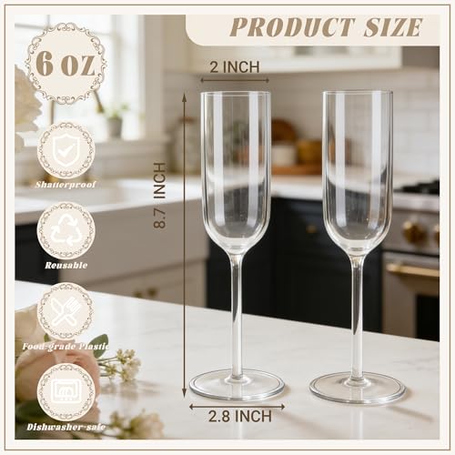 LEYIQU Plastic Champagne Flutes Set, 6oz Unbreakable Champagne Glasses Bulk, Shatterproof Reusable Mimosa Prosecco Sparkling Wine Cups for Wedding Mother's Day Party (Clear, 24pcs) - Image 2